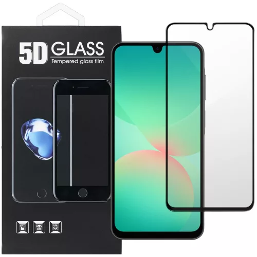 Samsung Galaxy A26 5G üvegfólia, tempered glass, előlapi, 5D, edzett, hajlított, fekete kerettel