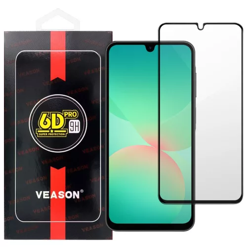 Samsung Galaxy A26 5G üvegfólia, tempered glass, előlapi, edzett, hajlított, fekete kerettel, Veason 6D Pro