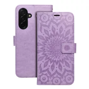   Samsung Galaxy A56 5G könyvtok, fliptok, telefon tok, oldalra nyíló tok, mágneszáras, bankkártyatartós, mandala mintás, lila, Forcell Mezzo