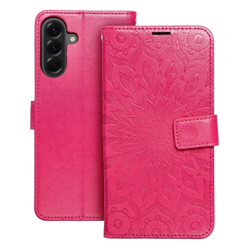 Samsung Galaxy A56 5G könyvtok, fliptok, telefon tok, oldalra nyíló tok, mágneszáras, bankkártyatartós, mandala mintás, magenta, Forcell Mezzo