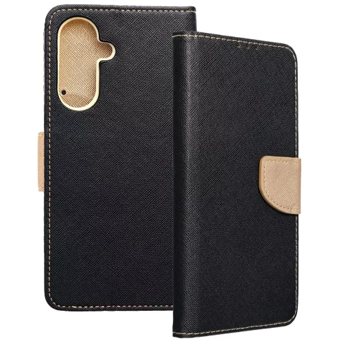 Samsung Galaxy A56 5G könyvtok, fliptok, telefon tok, bankkártyatartós, mágneszáras, fekete-arany, Fancy