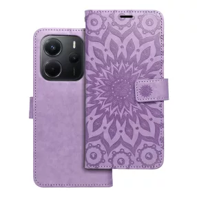   Xiaomi Redmi Note 14 5G könyvtok, fliptok, telefon tok, mágneszáras, bankkártyatartós, mandala mintás, lila, Forcell Mezzo