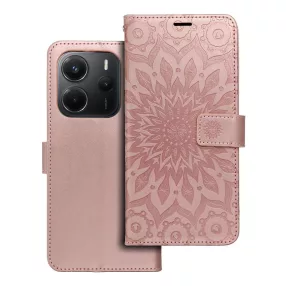  Xiaomi Redmi Note 14 5G könyvtok, fliptok, telefon tok, mágneszáras, bankkártyatartós, mandala mintás, rose gold, Forcell Mezzo