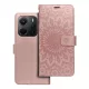 Xiaomi Redmi Note 14 5G könyvtok, fliptok, telefon tok, mágneszáras, bankkártyatartós, mandala mintás, rose gold, Forcell Mezzo