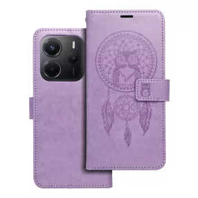  Xiaomi Redmi Note 14 5G könyvtok, fliptok, telefon tok, mágneszáras, bankkártyatartós, álomfogó mintás, lila, Forcell Mezzo