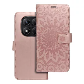   Xiaomi Redmi Note 14 Pro 5G / Redmi Note 14 Pro Plus 5G könyvtok, fliptok, telefon tok, mágneszáras, bankkártyatartós, mandala mintás, rose gold, Forcell Mezzo