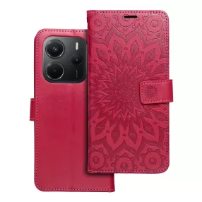   Xiaomi Redmi Note 14 5G könyvtok, fliptok, telefon tok, mágneszáras, bankkártyatartós, mandala mintás, magenta, Forcell Mezzo