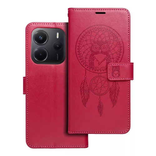 Xiaomi Redmi Note 14 5G könyvtok, fliptok, telefon tok, mágneszáras, bankkártyatartós, álomfogó mintás, magenta, Forcell Mezzo