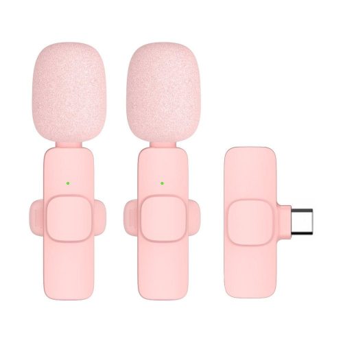 Vezeték nélküli csiptethető mikrofon USB-C (Type-C) csatlakozóval, rózsaszín, 2db-os készlet