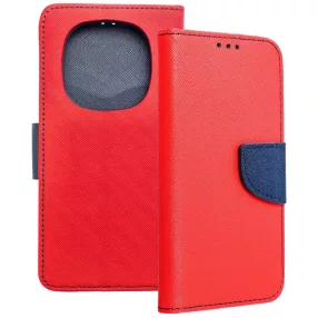   Xiaomi Redmi Note 14 Pro 5G / Redmi Note 14 Pro Plus 5G könyvtok, fliptok, telefon tok, mágneszáras, bankkártyatartós, piros-sötétkék, Fancy