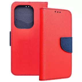   Xiaomi Redmi Note 14 5G könyvtok, fliptok, telefon tok, mágneszáras, bankkártyatartós, piros-sötétkék, Fancy