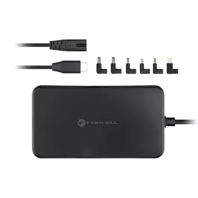   FORCELL F-ENERGY E856-PD90W univerzális laptop töltő 90W USB-C PD hálózati adapter 6 cserélhető adapterrel, fekete