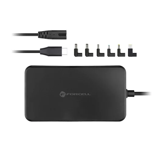 FORCELL F-ENERGY E856-PD90W univerzális laptop töltő 90W USB-C PD hálózati adapter 6 cserélhető adapterrel, fekete