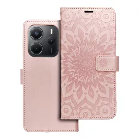   Xiaomi Redmi Note 14 4G könyvtok, fliptok, telefon tok, mágneszáras, bankkártyatartós, mandala mintás, rose gold, Forcell Mezzo