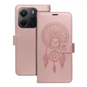   Xiaomi Redmi Note 14 4G könyvtok, fliptok, telefon tok, mágneszáras, bankkártyatartós, álomfogó mintás, rose gold, Forcell Mezzo
