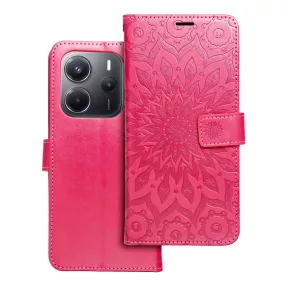   Xiaomi Redmi Note 14 4G könyvtok, fliptok, telefon tok, mágneszáras, bankkártyatartós, mandala mintás, magenta, Forcell Mezzo