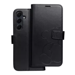   Samsung Galaxy A16 4G / A16 5G könyvtok, fliptok, telefon tok, oldalra nyíló tok, mágneszáras, bankkártyatartós, maci mintás, fekete, Forcell Mezzo