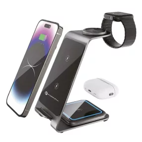   3 az 1-ben vezeték nélküli töltő 15W telefonhoz, Apple Watchhoz és vezeték nélküli fülhallgatóhoz, USB-C, fekete – Forcell F-Energy Simply Charge