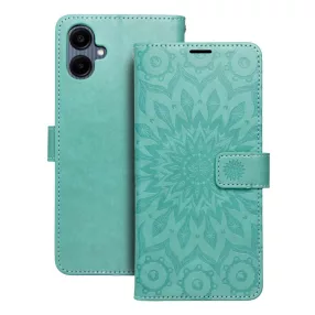   Samsung Galaxy A06 könyvtok, fliptok, telefon tok, oldalra nyíló tok, mágneszáras, bankkártyatartós, mandala mintás, zöld, Forcell Mezzo