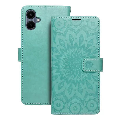 Samsung Galaxy A06 könyvtok, fliptok, telefon tok, oldalra nyíló tok, mágneszáras, bankkártyatartós, mandala mintás, zöld, Forcell Mezzo