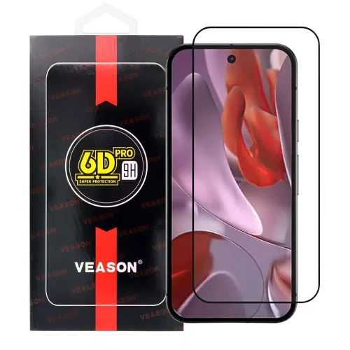 Google Pixel 9 / 9 Pro / 10 / 10 Pro üvegfólia, tempered glass, előlapi, edzett, hajlított, fekete kerettel, Veason 6D Pro