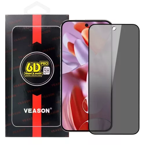 Google Pixel 9 Pro XL üvegfólia, tempered glass, előlapi, edzett, hajlított, fekete kerettel, betekintés védelemmel, Veason Privacy 6D Pro