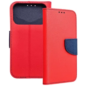   iPhone 17 Pro könyvtok, fliptok, telefon tok, mágneszáras, bankkártyatartós, piros-sötétkék, Fancy