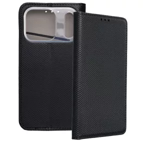   iPhone 17 Pro könyvtok, fliptok, telefon tok, bankkártyatartós, mágneszáras, fekete, Smart Case book