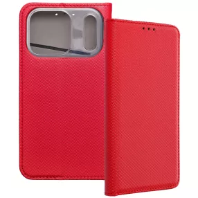   iPhone 17 Pro könyvtok, fliptok, telefon tok, bankkártyatartós, mágneszáras, piros, Smart Case book