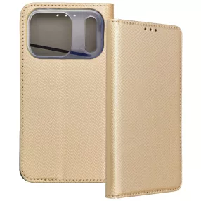   iPhone 17 Pro könyvtok, fliptok, telefon tok, bankkártyatartós, mágneszáras, arany, Smart Case book