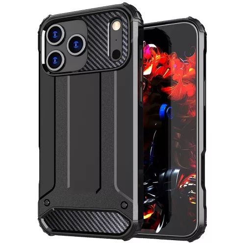 iPhone 17 Pro Max hátlap tok, telefon tok, ütésálló, fekete, Armor