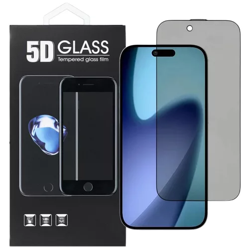iPhone Air üvegfólia, tempered glass, előlapi, 5D, edzett, hajlított, fekete kerettel, betekintés védelemmel, Privacy