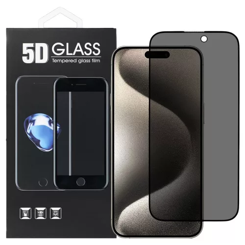 iPhone 17 Pro Max üvegfólia, tempered glass, előlapi, 5D, edzett, hajlított, fekete kerettel, betekintés védelemmel, Privacy