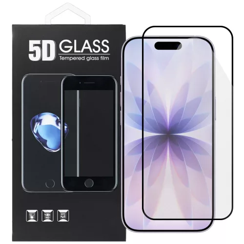 iPhone 17 Pro üvegfólia, tempered glass, előlapi, 5D, edzett, hajlított, fekete kerettel