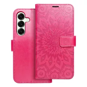   Samsung Galaxy S25 FE 5G könyvtok, fliptok, telefon tok, oldalra nyíló tok, mágneszáras, bankkártyatartós, mandala mintás, magenta, Forcell Mezzo