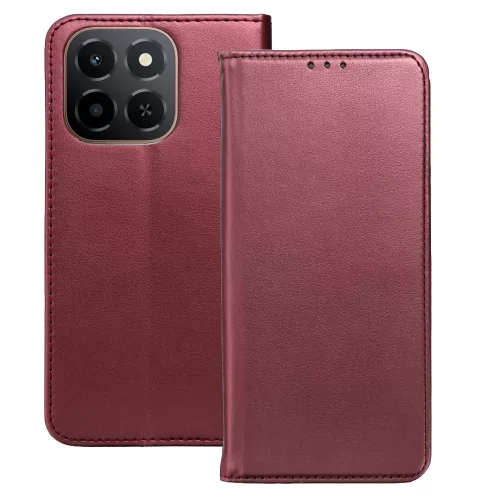 Honor X6c könyvtok, fliptok, telefon tok, bankkártyatartós, mágneszáras, bordó, Smart Magneto