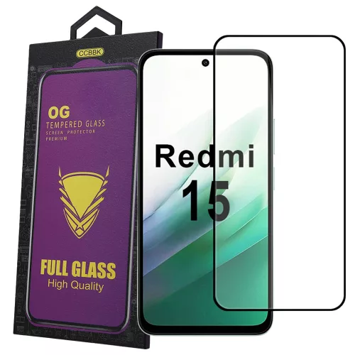 Xiaomi Redmi 15 4G / 5G üvegfólia – 9H edzett, teljes képernyős, fekete keretes, OG Premium