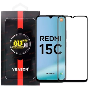   Xiaomi Redmi 15C 4G / Redmi 15C 5G / Poco C85 üvegfólia, tempered glass, előlapi, edzett, hajlított, fekete kerettel, Veason 6D Pro