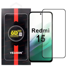   Xiaomi Redmi 15 4G / Redmi 15 5G üvegfólia, tempered glass, előlapi, edzett, hajlított, fekete kerettel, Veason 6D Pro