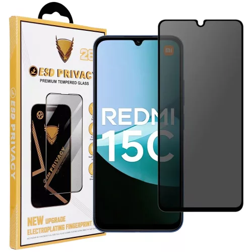 Xiaomi Redmi 15C 4G / 5G / Poco C85 Privacy üvegfólia – 9H, fekete keretes, betekintés védelemmel, OG Premium