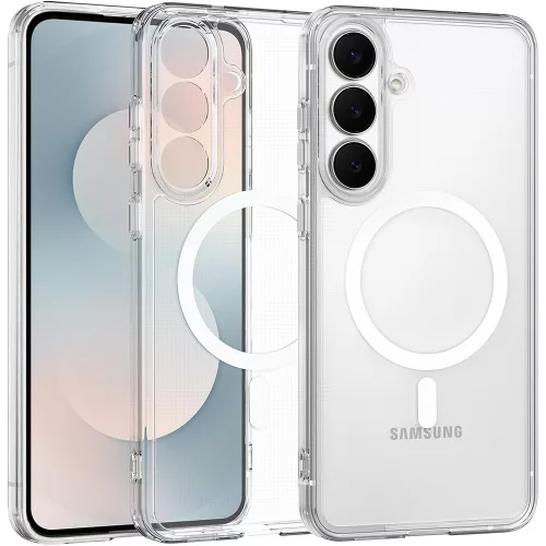 Samsung Galaxy S25 FE 5G Clear MagSafe szilikon tok – 2 mm vastag, átlátszó hátlaptok, kamera védelemmel