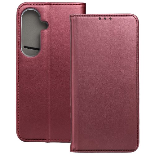 Samsung Galaxy S26 5G könyvtok, fliptok, telefon tok, bankkártyatartós, mágneszáras, bordó, Smart Magneto