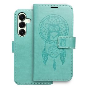   Samsung Galaxy S26 5G könyvtok, fliptok, telefon tok, mágneszáras, bankkártyatartós, álomfogó mintás, zöld, Forcell Mezzo