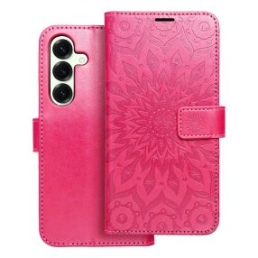   Samsung Galaxy S26 5G könyvtok, fliptok, telefon tok, oldalra nyíló tok, mágneszáras, bankkártyatartós, mandala mintás, magenta, Forcell Mezzo