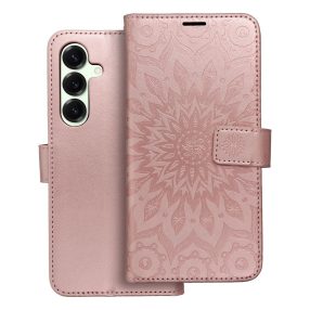   Samsung Galaxy S26 5G könyvtok, fliptok, telefon tok, oldalra nyíló tok, mágneszáras, bankkártyatartós, mandala mintás, rose gold, Forcell Mezzo