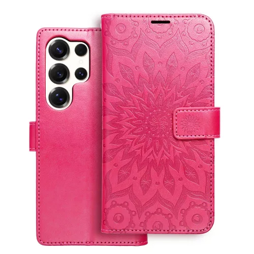 Samsung Galaxy S26 Ultra 5G könyvtok, fliptok, telefon tok, oldalra nyíló tok, mágneszáras, bankkártyatartós, mandala mintás, magenta, Forcell Mezzo