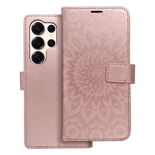 Samsung Galaxy S26 Ultra 5G könyvtok, fliptok, telefon tok, mágneszáras, bankkártyatartós, mandala mintás, rose gold, Forcell Mezzo