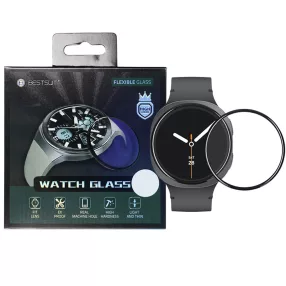   Samsung Galaxy Watch 8 40mm okosóra kijelzővédő fólia, hibrid, flexibilis, 3D, hajlított, fekete kerettel, Bestsuit