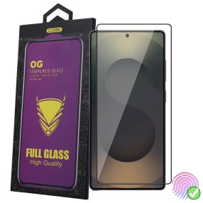   Samsung Galaxy S26 Ultra 5G üvegfólia – 9H edzett, ujjlenyomat-olvasó kompatibilis, teljes képernyős, fekete keretes, OG Premium