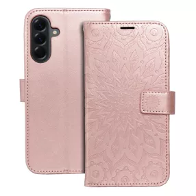   Samsung Galaxy A57 5G könyvtok, fliptok, telefon tok, oldalra nyíló tok, mágneszáras, bankkártyatartós, mandala mintás, rose gold, Forcell Mezzo